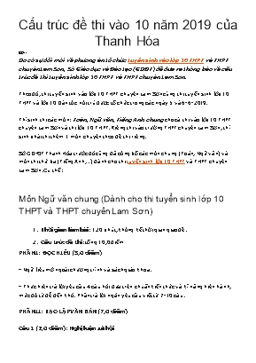 Cấu trúc đề thi vào 10 năm 2019 của Thanh Hóa - Môn Ngữ văn
